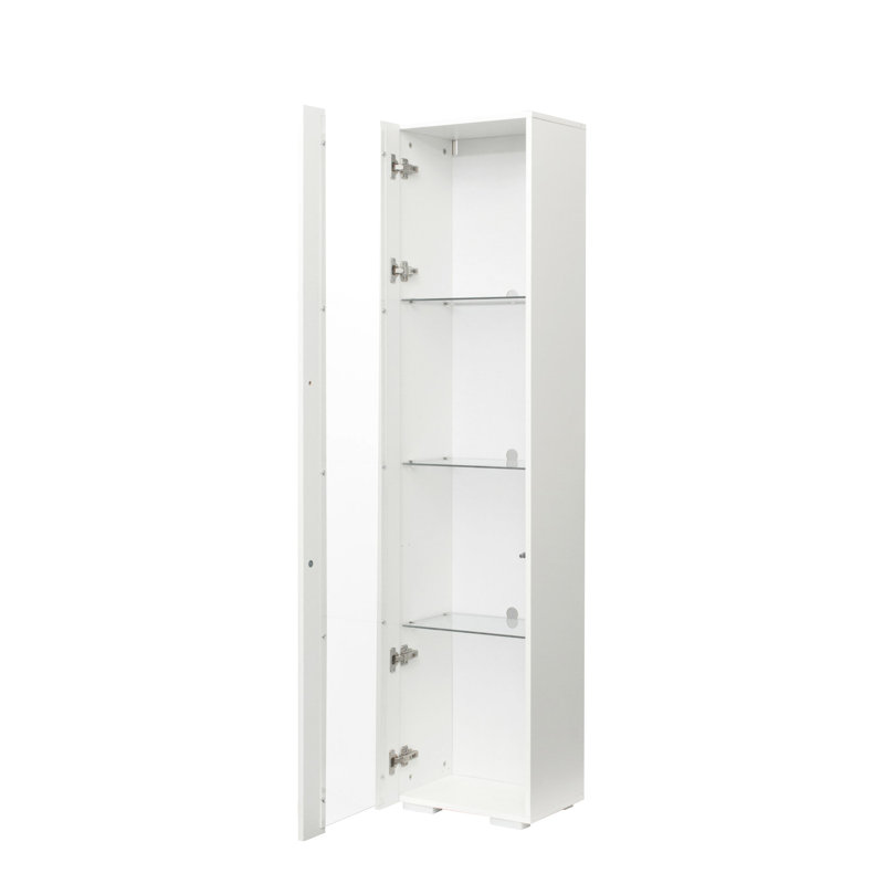 Side Cabinet With Aluminum Strip Lamp In White, 15mm Particleboard, Versatile Unit White Particleboard And lamp, Modern Furniture