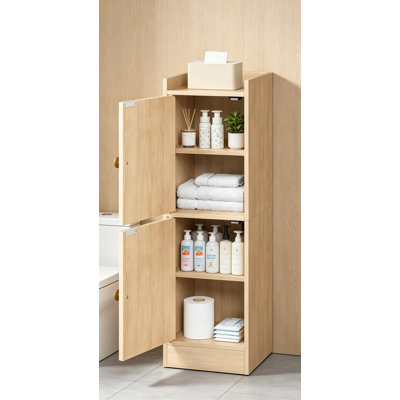 Petite armoire de rangement pour salle de bain, l 9,8 po x P 7,9 po x H 30,7 po, armoire de plancher étroite avec portes et 2 tablettes réglables, armoire à papier hygiénique de ferme pour petits espaces, finition en bois naturel