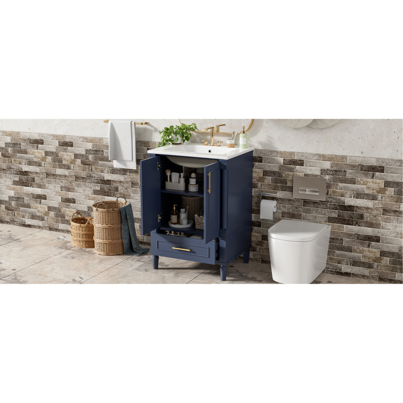 Meuble-lavabo moderne avec tiroir et dossier ouvert, Bleu très foncé