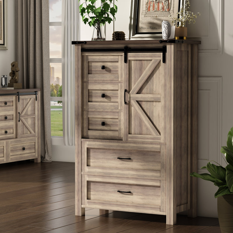 Commode 5 tiroirs Kaney, Brun