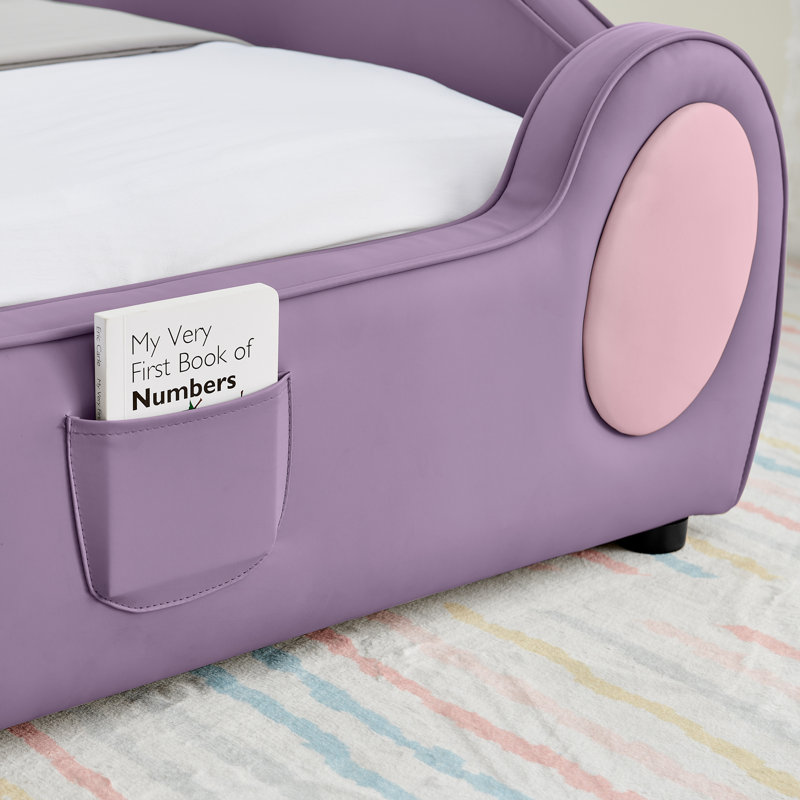 Lit d'enfant en cuir synthétique avec garde-corps Alice, Pink Purple