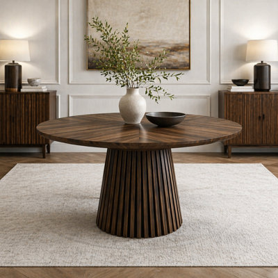 47 Inch Modern Dining Table with Slatted Base and Rounded Edges