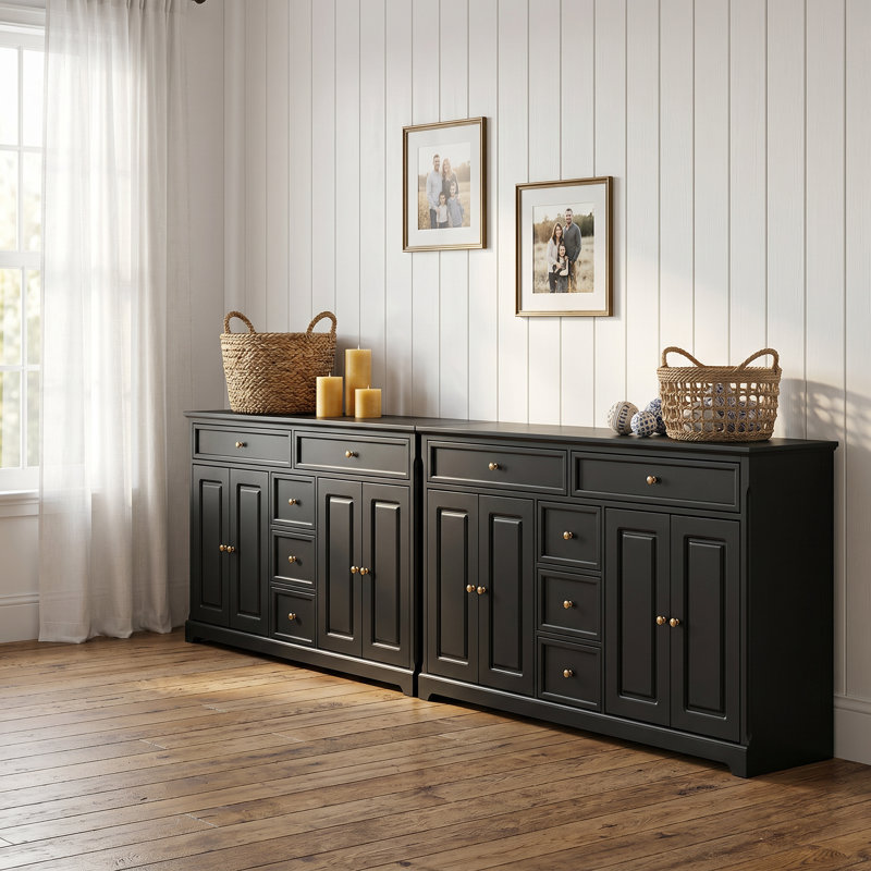 Ensemble de 118 buffets 118 po avec 10 tiroirs Farmhouse, Black
