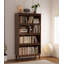 Bibliothèque en bois massif avec porte à rabat en verre et armoire de rangement moderne avec poignées en cuir-653225511-653225508