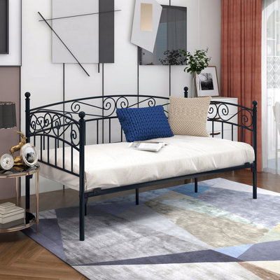 Metal Daybed Frame, Multifunctional Mattress Foundation/Bed Sofa With Headboard, Twin