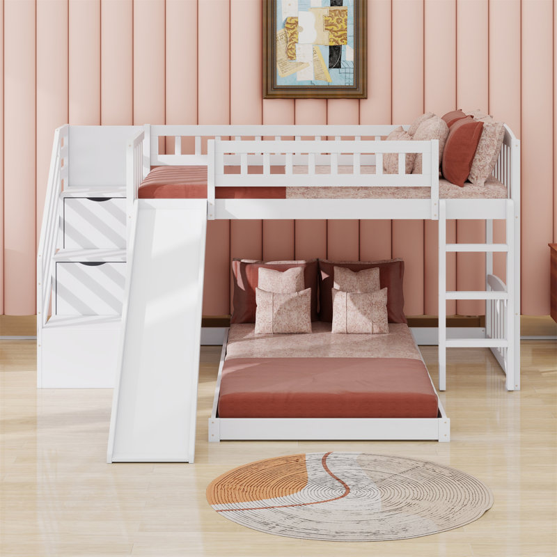 Bunk Bed With Stairway And Slide, White