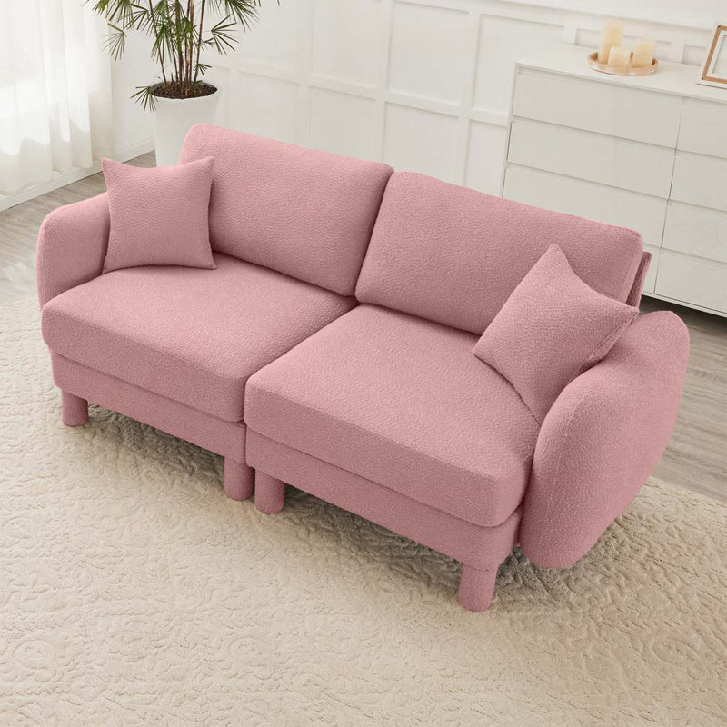 Boucle Fabric 2-Seat Sofa Including 2 Pillows, Pink, 2, 35" H x 78" W x 35.8" D