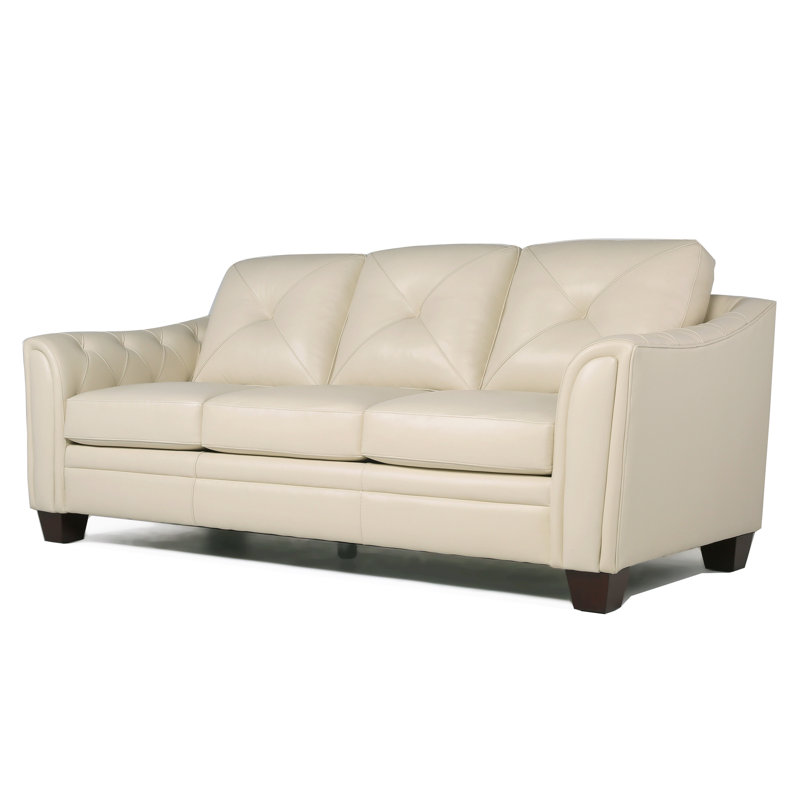 Lamontagne 86'' Leather Sofa, Ivory Genuine Leather