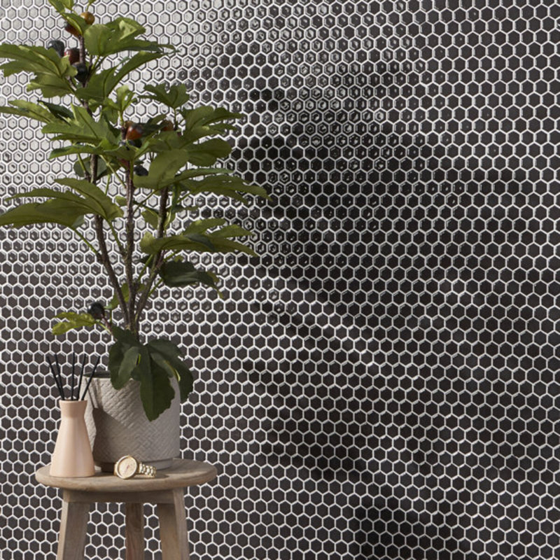 Eden 1" Rimmed Hexagon Polished Porcelain Mosaic Tile, Charcoal