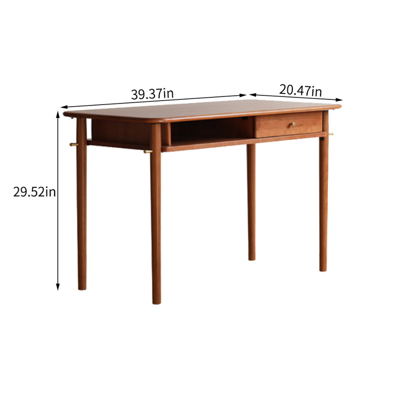 Simple Rectangular Medium Cherry Wood Writing Desk, 29.52" H x 39.37" W x 20.47" D