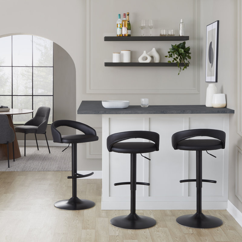 Tabouret de bar Laurenzio, Similicuir noir, Noir, Ensemble de 3