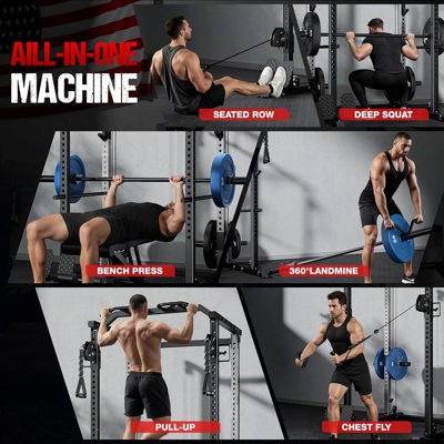 FORGEMUS Power Cage, 2000LBS Space Saving All-in-One Design, Cable Crossover and Dual Independent Pulley System, Heavy Duty Full Body Workout Cage with Complete Training Attachments for Home Gym