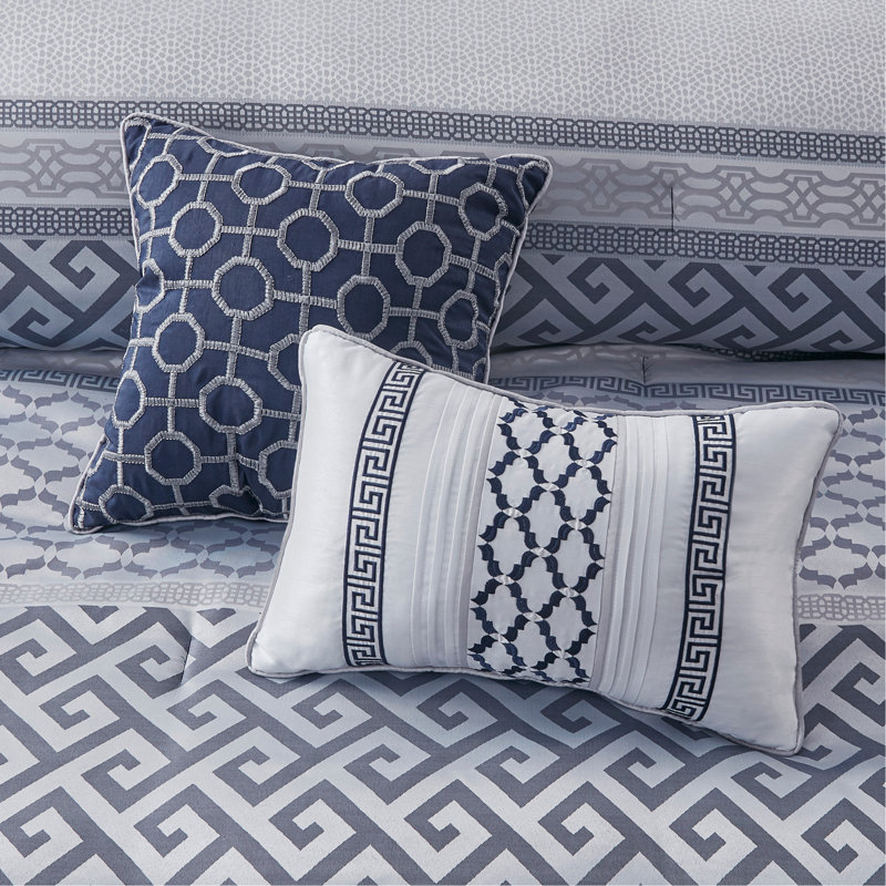 Ensemble d'édredon 7 pièces jacquard bleu marine, Édredon de très grande taille et 6 pièces suppl