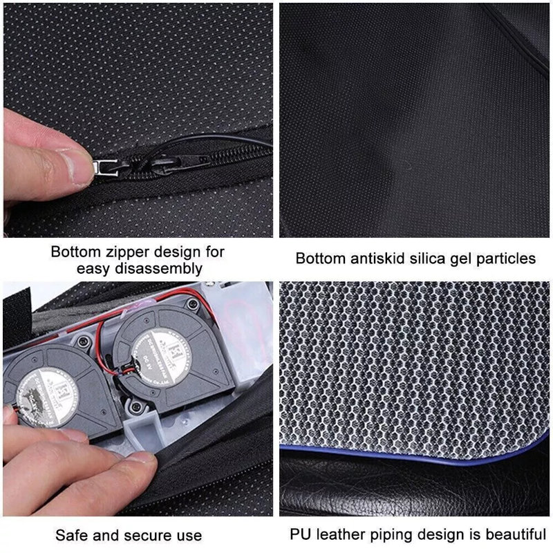 1Pc Breathable Car Vehicle Pad Seat Cooler Cushion Cover Summer Cooling Chair Fan, Light Gray