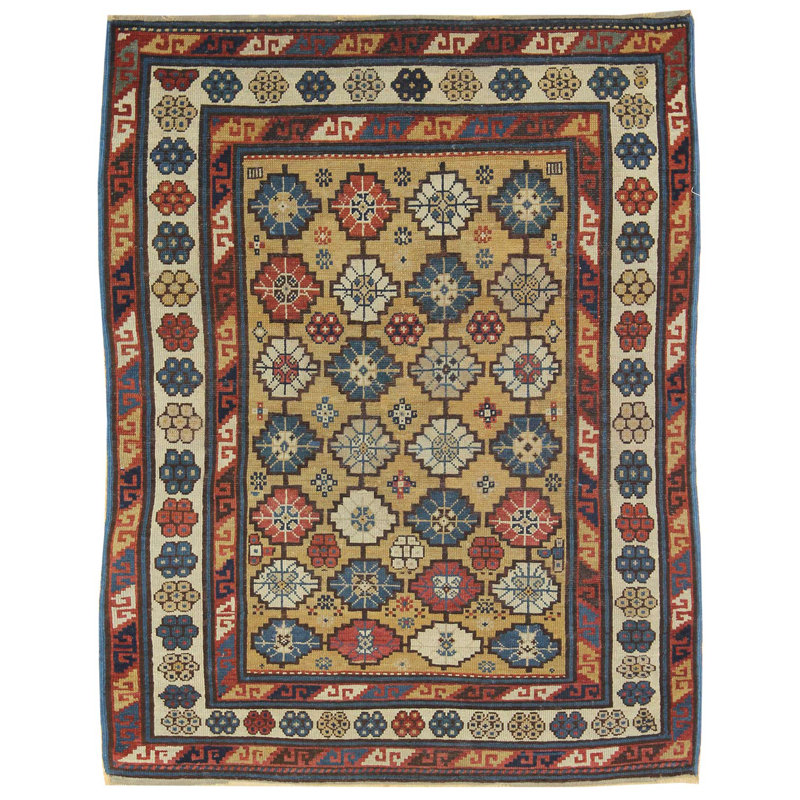 Tapis unique rouge / beige 3 pi 4 po x 4 pi 8 po