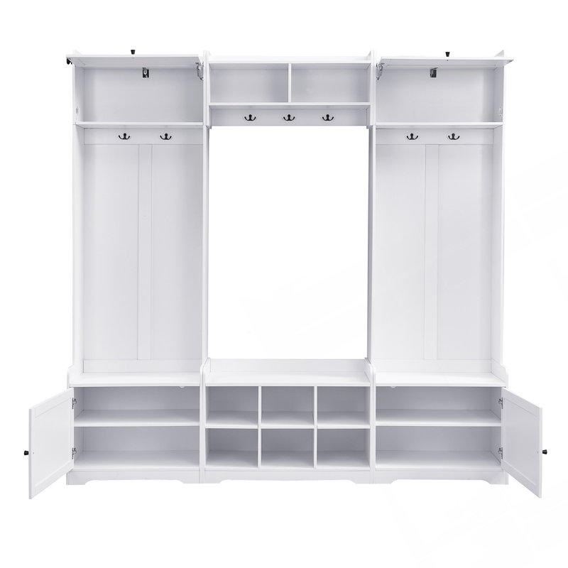 79.1''Wide Modern Hall Tree With Shoe Storage, 4-In-1 Entryway Bench With 8 Cubbies, 7 Coat Hooks & Adjustable Shelf For Hallway, Living Room