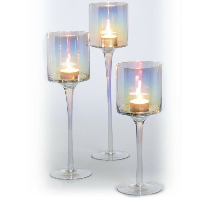 3 Piece Glass Tabletop Hurricane Set