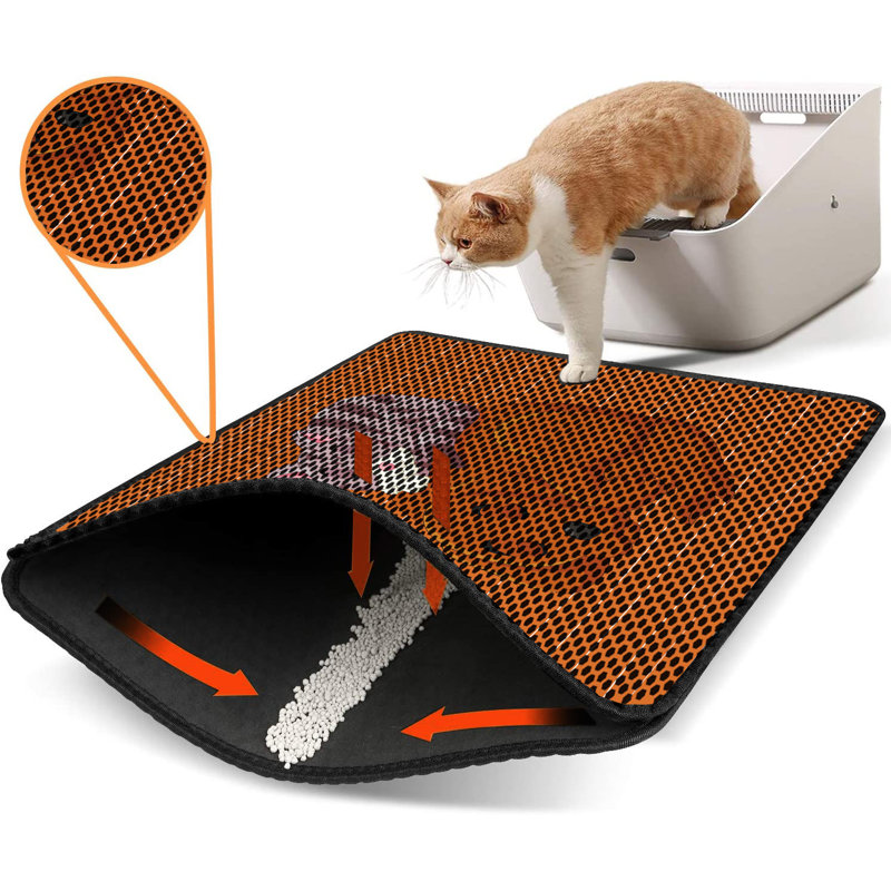 Tapis pour litière de qualité supérieure, 18 po x 24 po | 50% PVC / 50% polyester, lavable à la machine et passer l'aspirateur | Conception durable et facile à nettoyer pour les propriétaires d'animaux de compagnie | Protégez vos planchers des dégâts de la litière