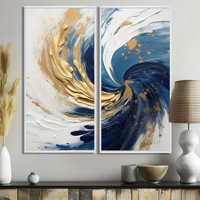 Dark Blue And Gold Spiral IV - Blue Modern Wall Decor