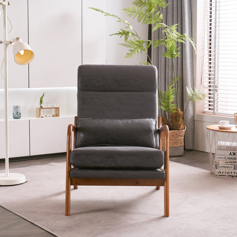 Fauteuil en bois massif l 25,6 po Elizabeth avec support lombaire Elizabeth, Tissu de bronzage gris foncé