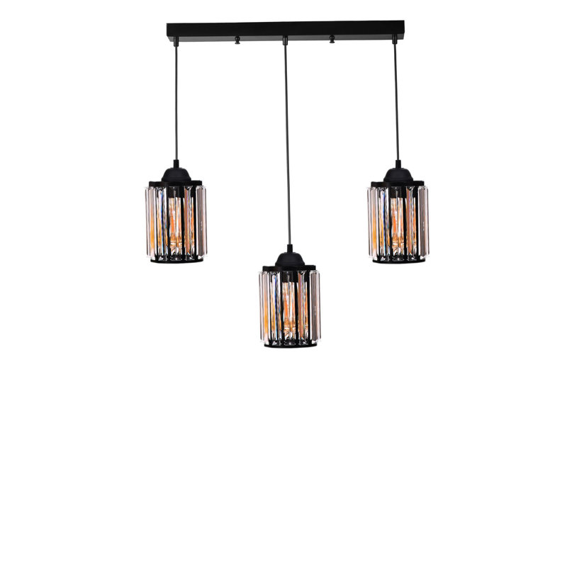 Lustre noir élégant, hauteur réglable, structure en métal avec capuchon en verre, 21,7 po x 2,4 po x 1,2 po | Type de douille: 3 x E27 de 40 W maximum | Parfait pour le salon et la salle à manger | IP20, ampoule non incluse