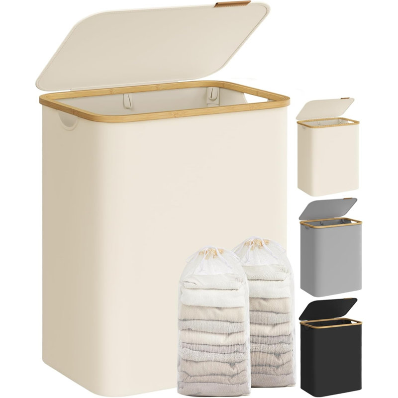 Cardboard, Faux Leather Laundry Room Organiser, Cream White
