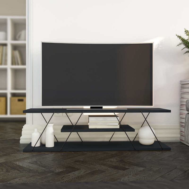 Modern Industrial TV Stand with Metal Frame, Anthracite & Grey, 47.2 x 13.0 x 13.0 inches | 100% Melamine Coated Particle Board, Thickness: 0.7 inches | Middle Shelf: 23.6 x 5.5 x 11.8 inches | Stylish & Functional Design for Living Room