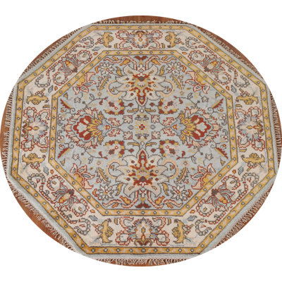 Light Blue Traditional  Octagon Indian Rug 6x6