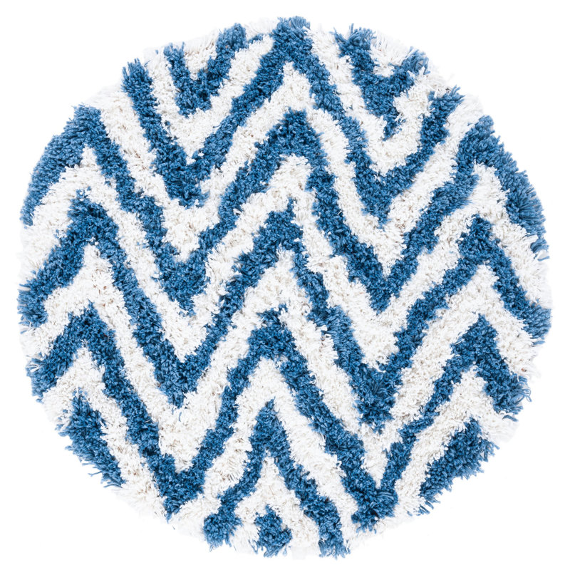 Tapis ivoire / bleu touffeté à la main Delane, Rond 4 pi