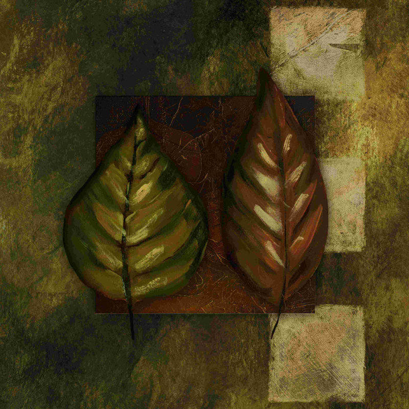 Deux feuilles - peinture sur toile tendue, H 12 po x l 12 po