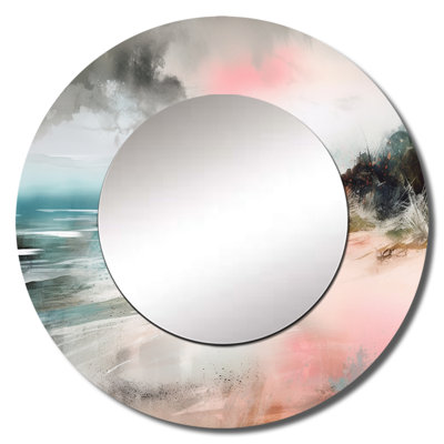 Emsley Ocean's Embrace V - miroir mural de plage, miroir décoratif rond gris, impression d'art en métal