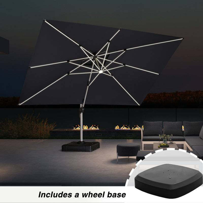 Parasol rectangulaire en porte-à-faux à DEL 120 po x 156 po, Gris