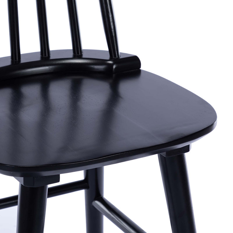 Alvie Solid Wood 24" Counter Height Windsor Full Back Design Modern Mid Century Stool, Black, 6