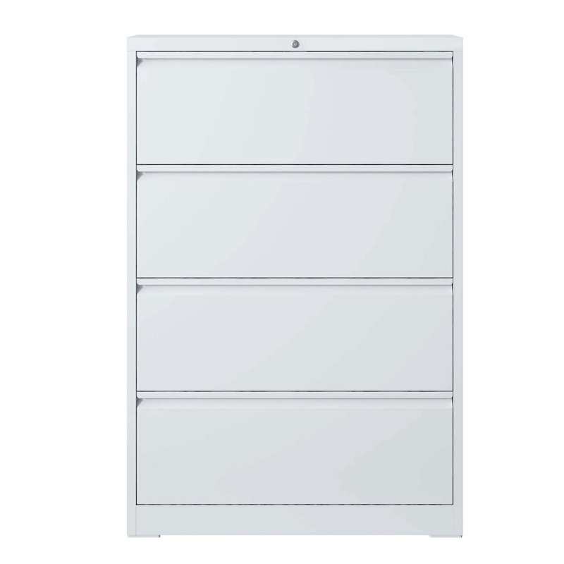 Lateral File Cabinet 4 Drawer, White Filing Cabinet With Lock, Lockable File Cabinet For Home Office, Locking Metal File Cabinet For Legal/Letter/A4/F4 Size