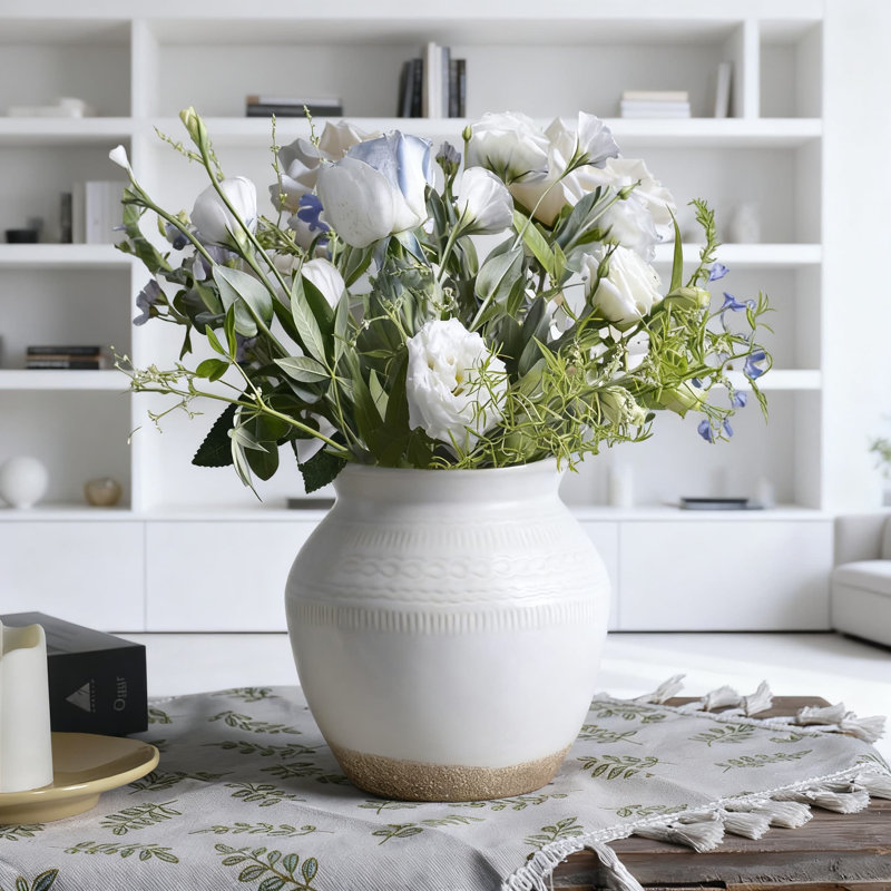 Vase rustique en céramique rustique avec finition patinée, vase à fleurs décoratif pour décoration intérieure Boho, pièce maîtresse du vestibule de la cuisine du salon