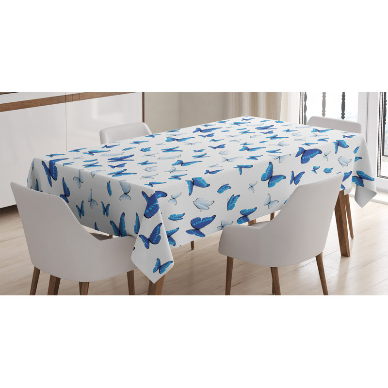Ambesonne Butterflies Tablecloth, Butterflies Patterns Seasonal Jolly Rainforest Wilderness Illustration, Rectangular Table Cover For Dining Room Kitchen Decor, 52" X 70", Blue White Black