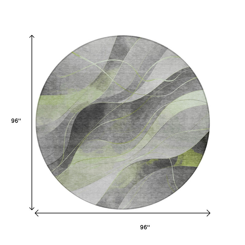 Tapis d'intérieur rond lavable abstrait 8 pi vert et gris artichaut