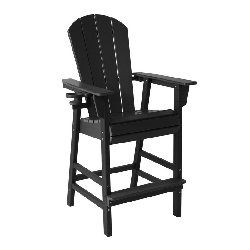 Chaise de bar Adirondack avec porte-gobelet, Black, 29.5"