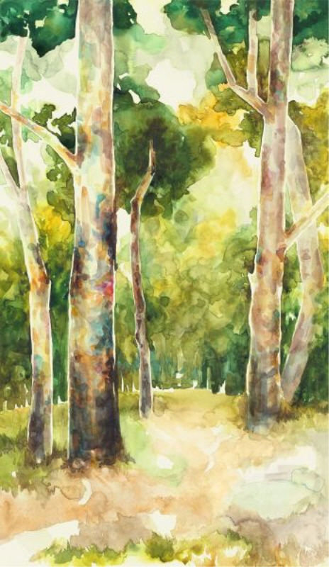 Wood Garden Painting by Sara Brown, Glass Coat, 41" H x 24" W x 1.5" D