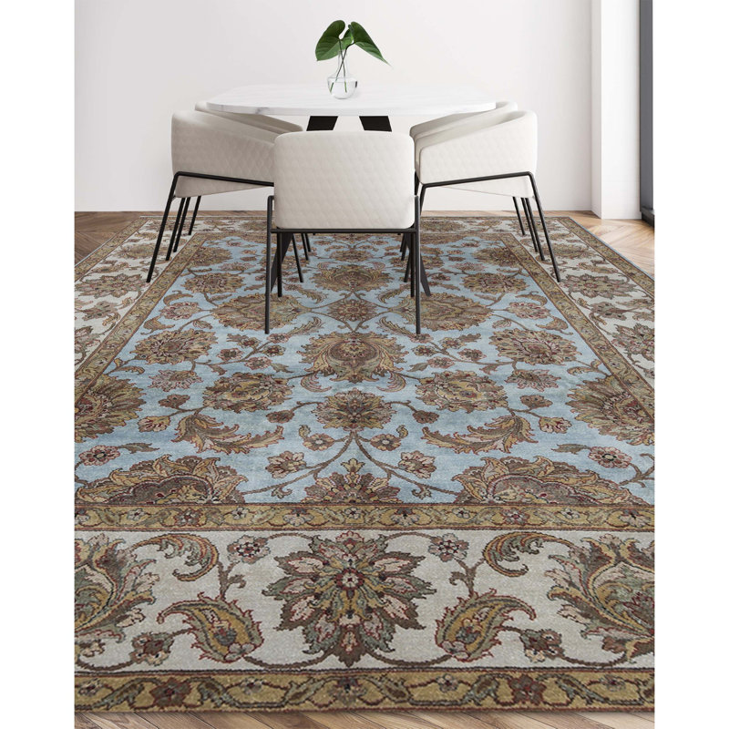 Cornwall Wool Oriental Area Rug in Light Blue/Ivory, Rectangle 7'10" x 10'1"