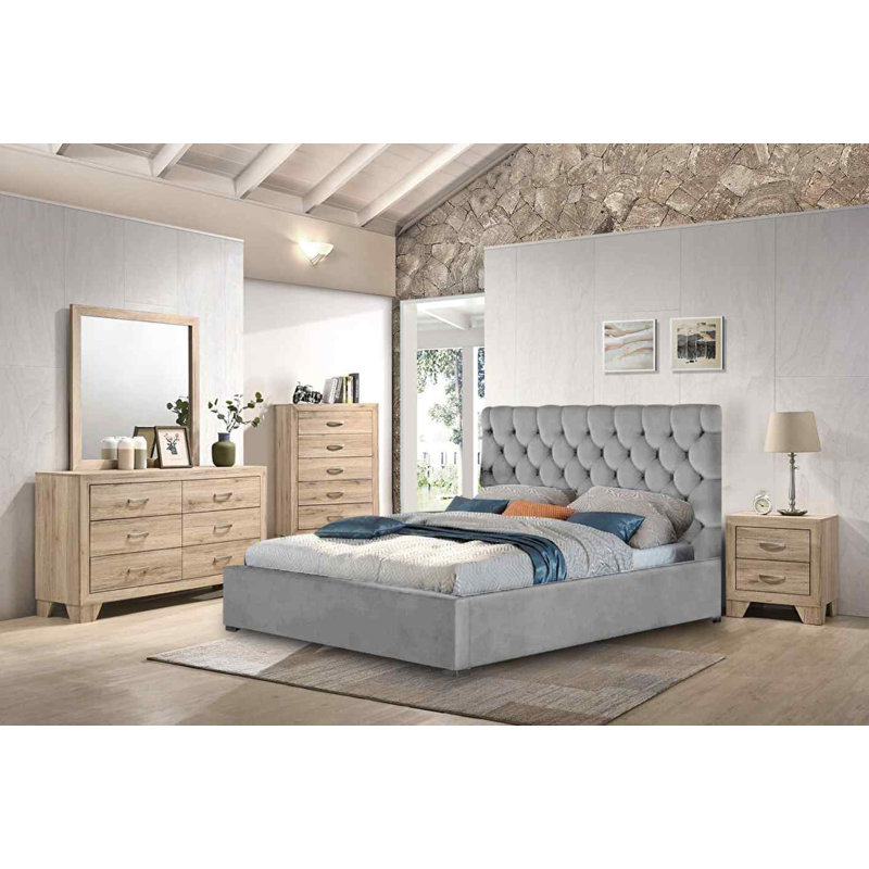 Upholstered Velvet Bed, Double (4'6), Silver
