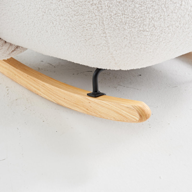 Tissu Sherpa blanc, pieds en bois et éponge rembourrée, chaise berçante blanche, Blanc