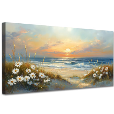Coastal Wall Art - Beach Pictures Wall Decor with Modern Abstract Style, Ocean Artwork Prints for Living Room + Beach Art, Wrapped Canvas Painting Pine Frame, 16×32 inches