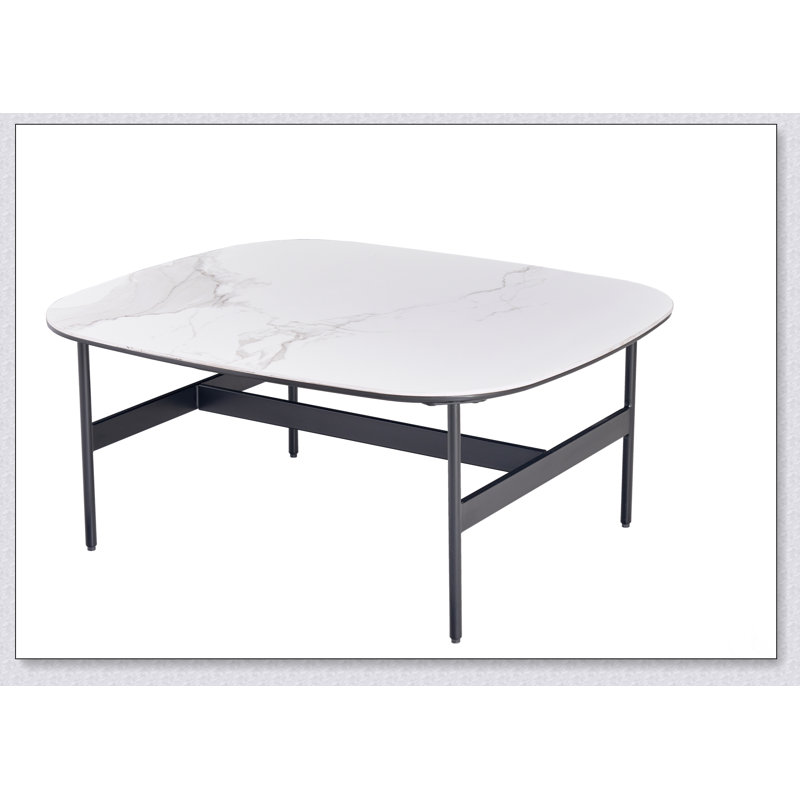 Modern Rock Beam Ceramic Coffee Table, Low Square Centre Table With Easy Assembly For Stylish Living Rooms