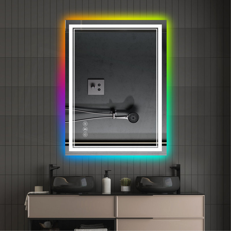 Miroir de salle de bain sans cadre à DEL, miroir intelligent, rétroéclairage RVB, 36 po x 30 po
