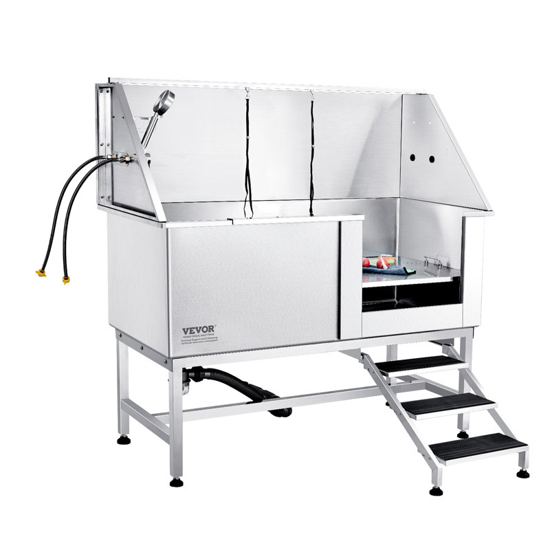 Professional Stainless Steel Pet Grooming Tub with Ramp and Faucet