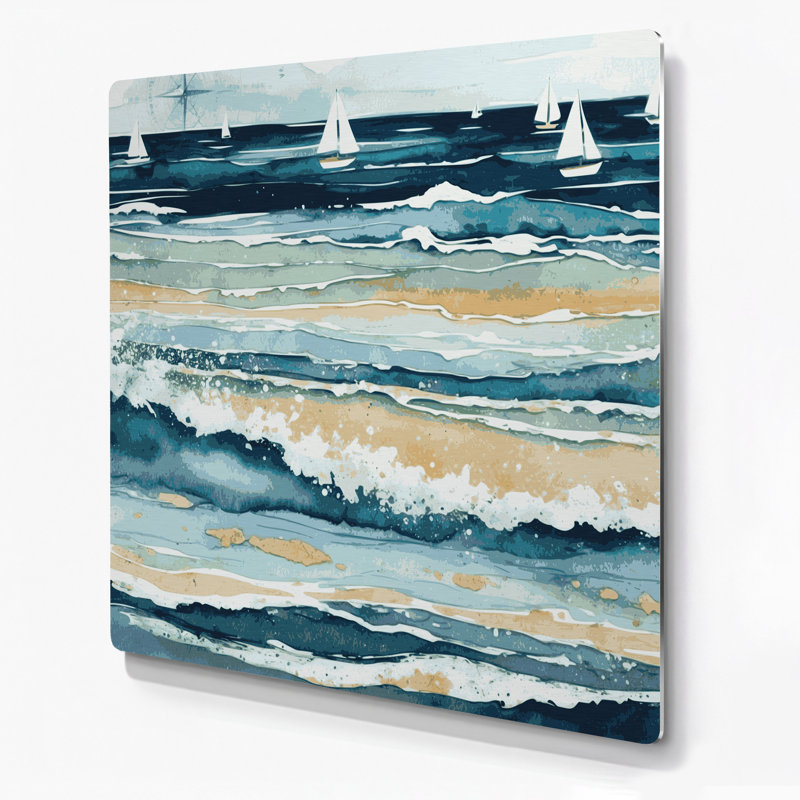 Nautical Coastal Colours Beige Metal Wall Art, 8" H x 8" W