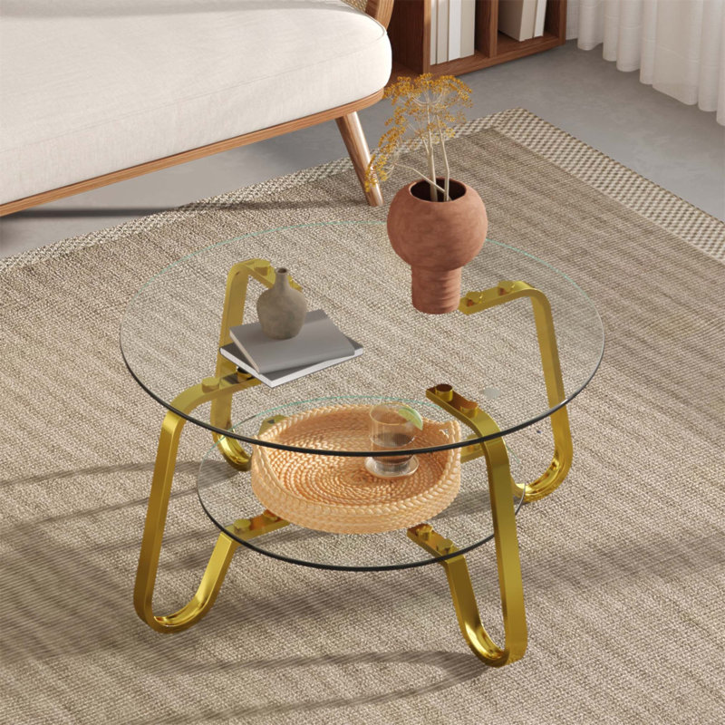 Table basse rétro en verre trempé à structure métallique minimaliste, élégante et polyvalente pour tout salon