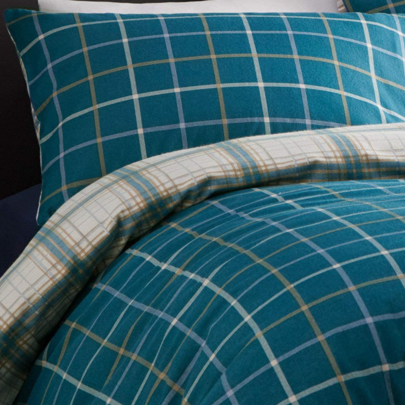 Cotton 64 TC Reversible Duvet Cover Set, King Duvet Cover + 2 Standard Pillowcases, Teal