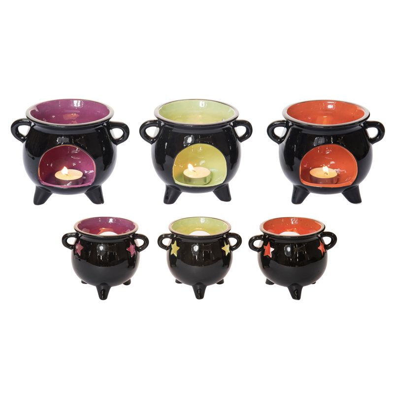 Ceramic Cauldron Tea Light Candle Holder Set of 3 Halloween Home Decorations